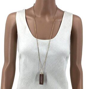 Leather Cut Out Pendant Leaves Leaf Brown Gold Tone